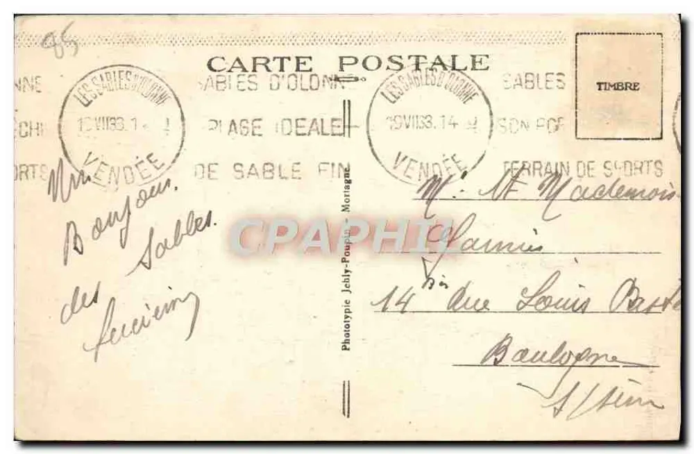 Les Sables-d'Olonne (Vendée) — O Porto de Pesca — Fototipia Jolly-Poujoulat, n°47 - Verso