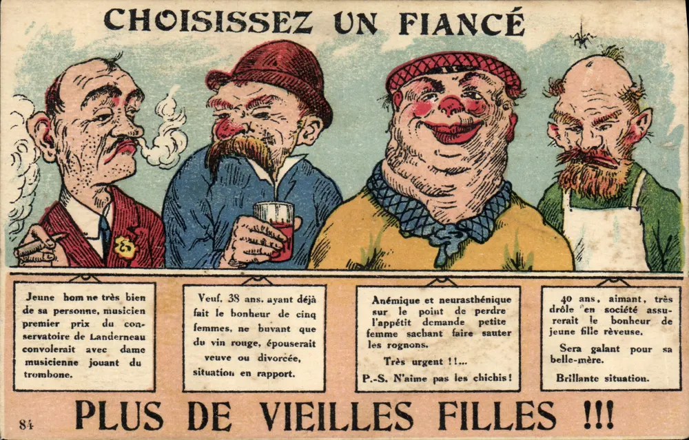 Wähle einen Verlobten — Karikatur von vier Männern mit Beschreibungen — Herausgeber G.A.N. n°84 - Vorderseite