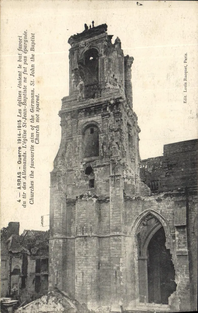 Arras — Igreja de São João Batista destruída — Guerra 1914-1915 — Édit. Louis Racquet, Paris - Frente