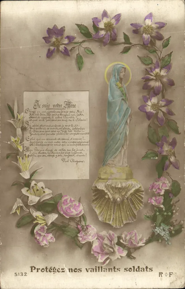Statue de la Vierge Marie — fleurs et poème — R.O.F. n°5132 - Recto