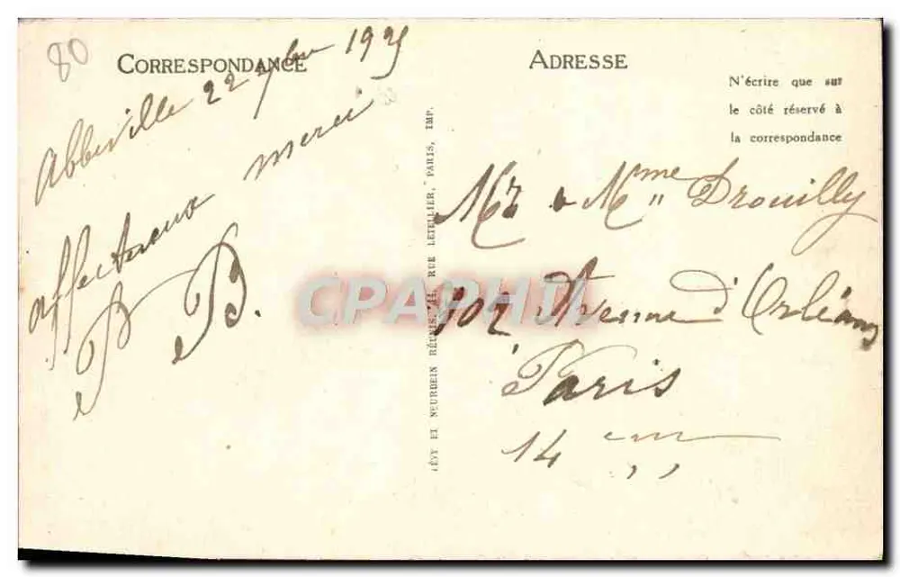 Abbeville — La Statue de l'Amiral Courbet — (Par Falguière et Mercié) — LL - Verso