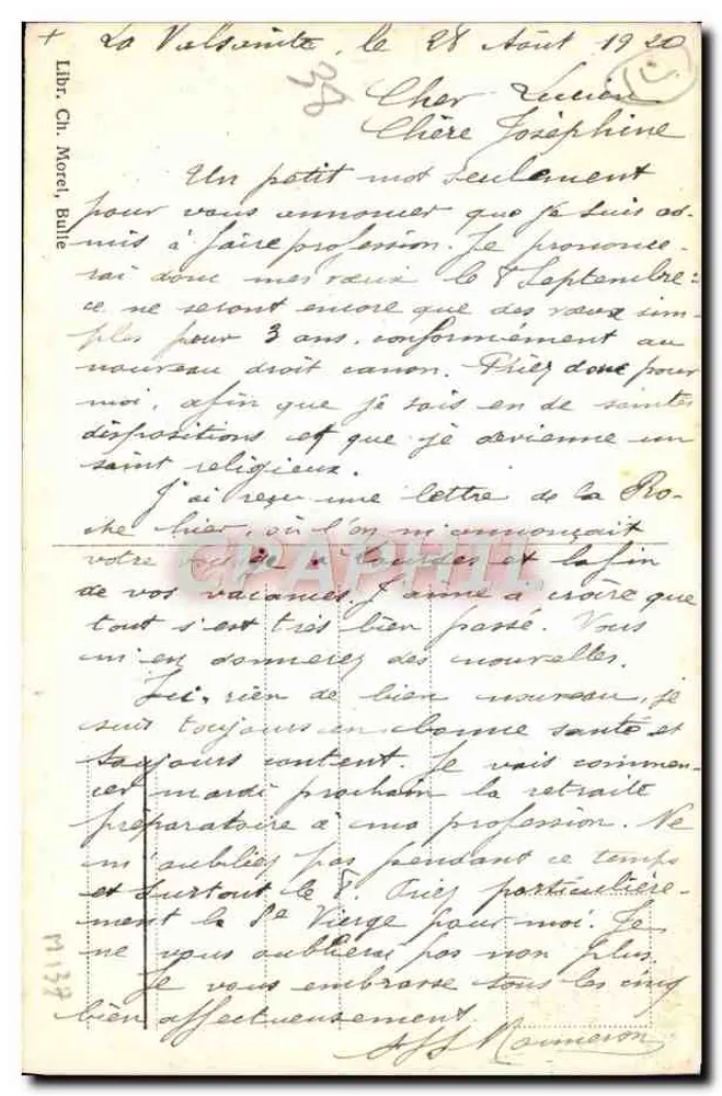 Chartreuse de la Valsainte - Réfectoire des Pères — Librairie Ch. Morel, Bille - Verso
