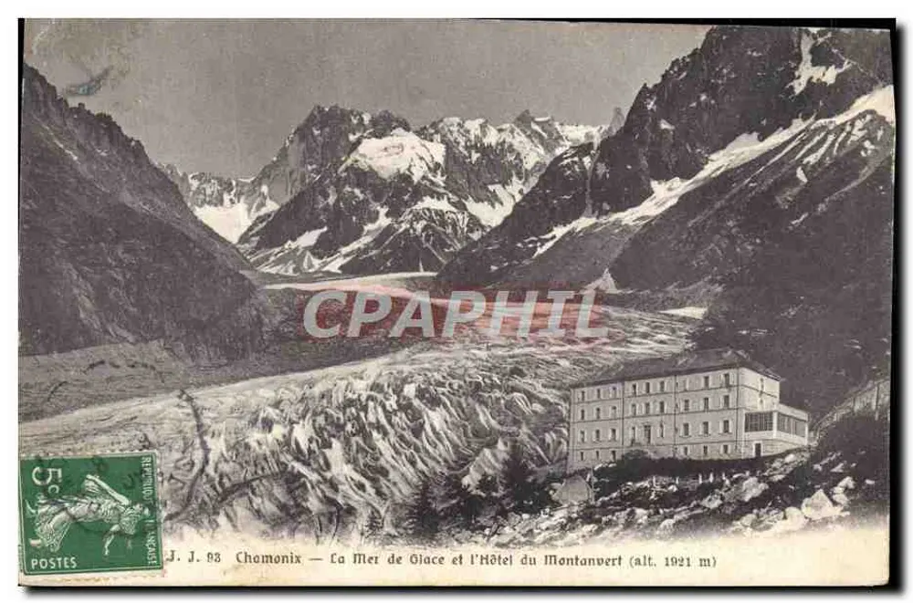 Chamonix — La Mer de Glace et l'Hôtel du Montanvert (alt. 1921 m) — J. J. 88 - Recto