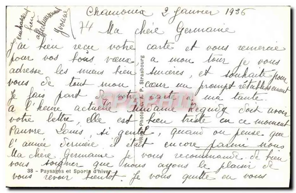 Paysage hivernal enneigé — éditeur C.A.B. — n°38 - Verso