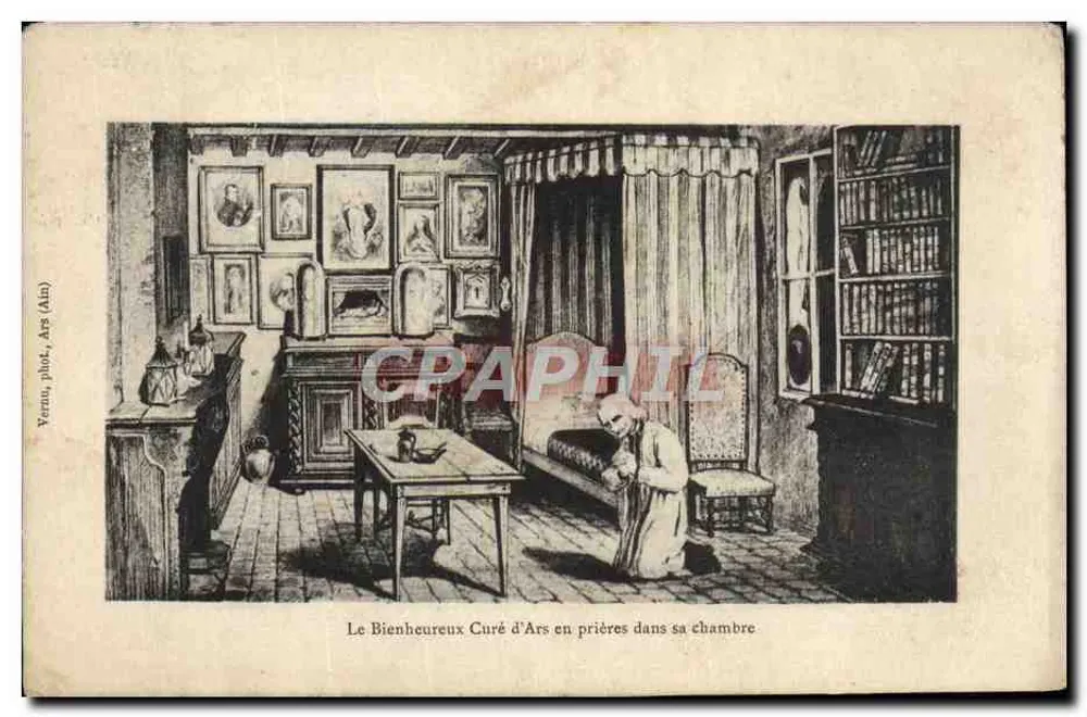 Le Bienheureux Curé d'Ars en prières dans sa chambre — Vernu, plût, Ars (Ain) - Recto