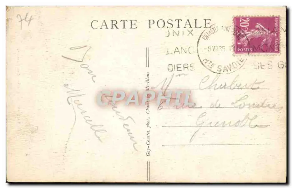Chamonix-Mont-Blanc — La grotte au glacier des Bossons — Gay-Couillet, phot. n°472 - Verso