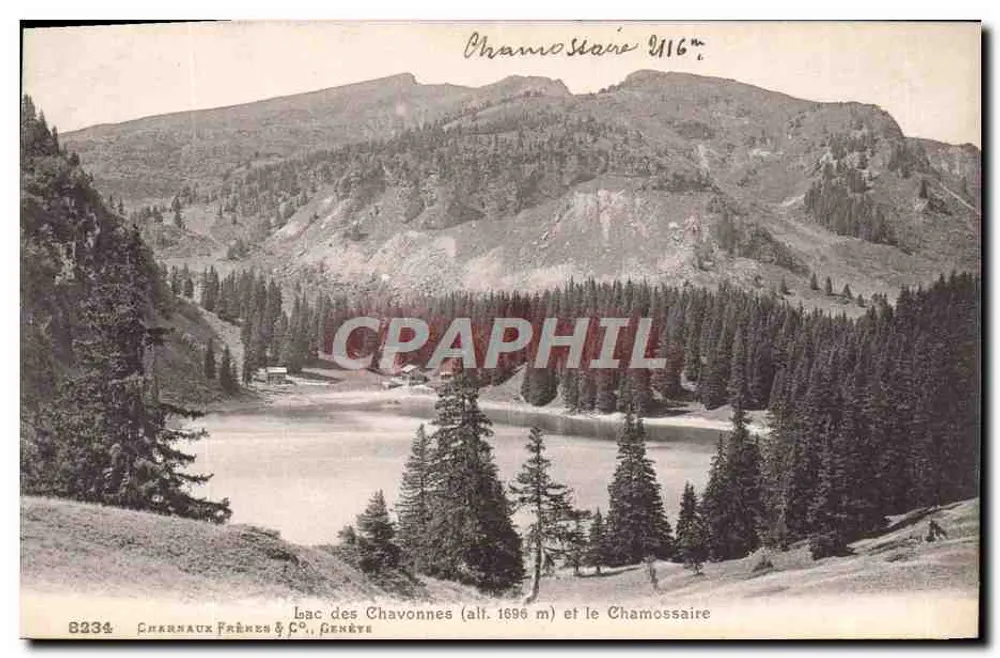 Lago dos Chavonnes (alt. 1696 m) e o Chamossaire — Enkanaux Frères & C°, Genebra, n° 8234 - Frente