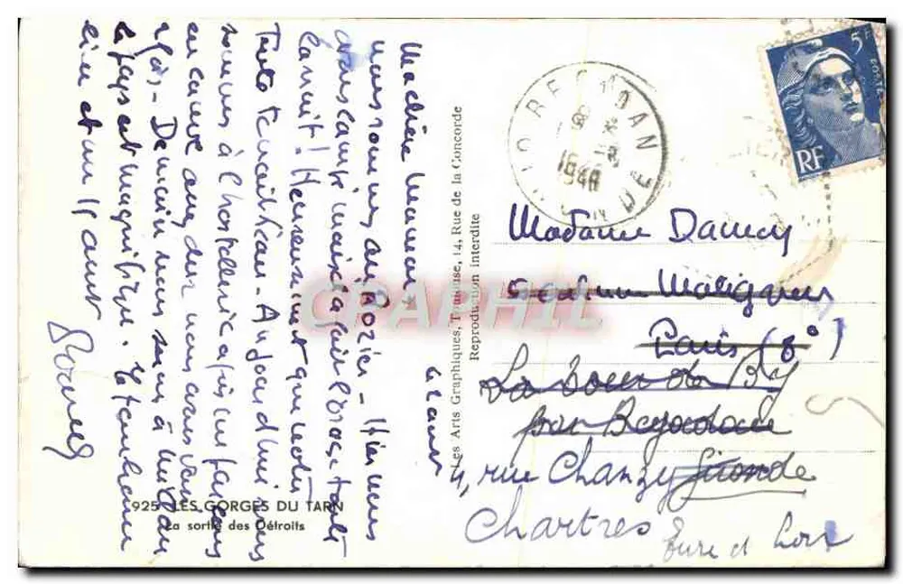 As Gorges do Tarn — Saída dos Détroits — Les Arts Graphiques, Toulouse, n° 925 - Verso