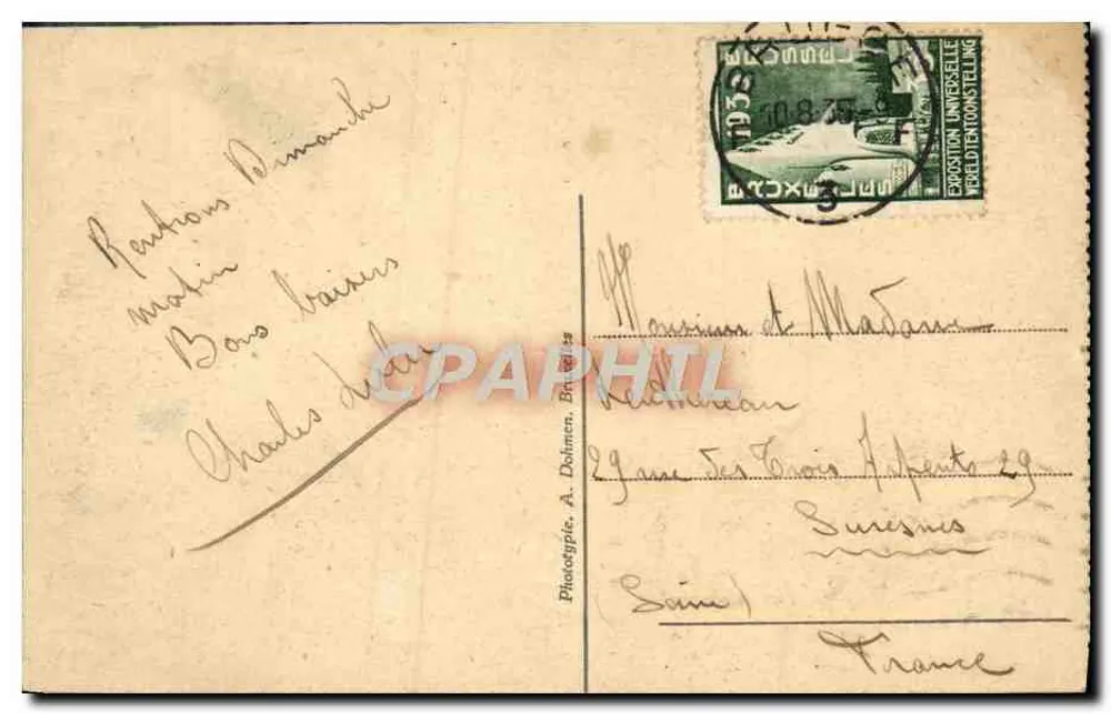 Ostende — O Kursaal visto de um avião — Fototipia A. Dolimen, Bruxelas - Verso