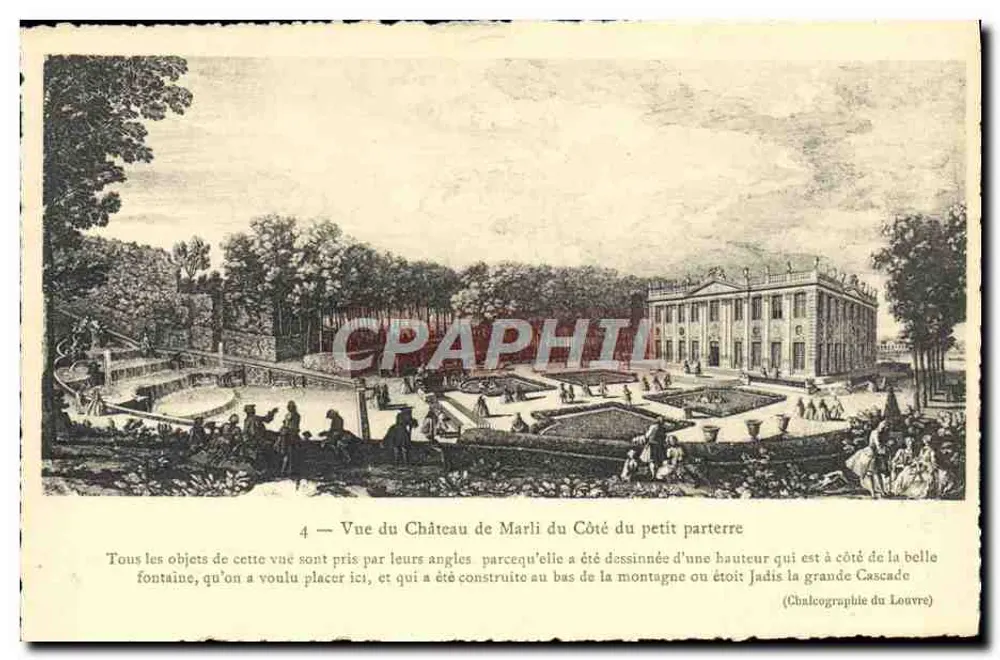 Aussicht auf das Schloss Marli von der Seite des kleinen Parterres — Kupferstich aus dem Louvre — n°4 - Vorderseite