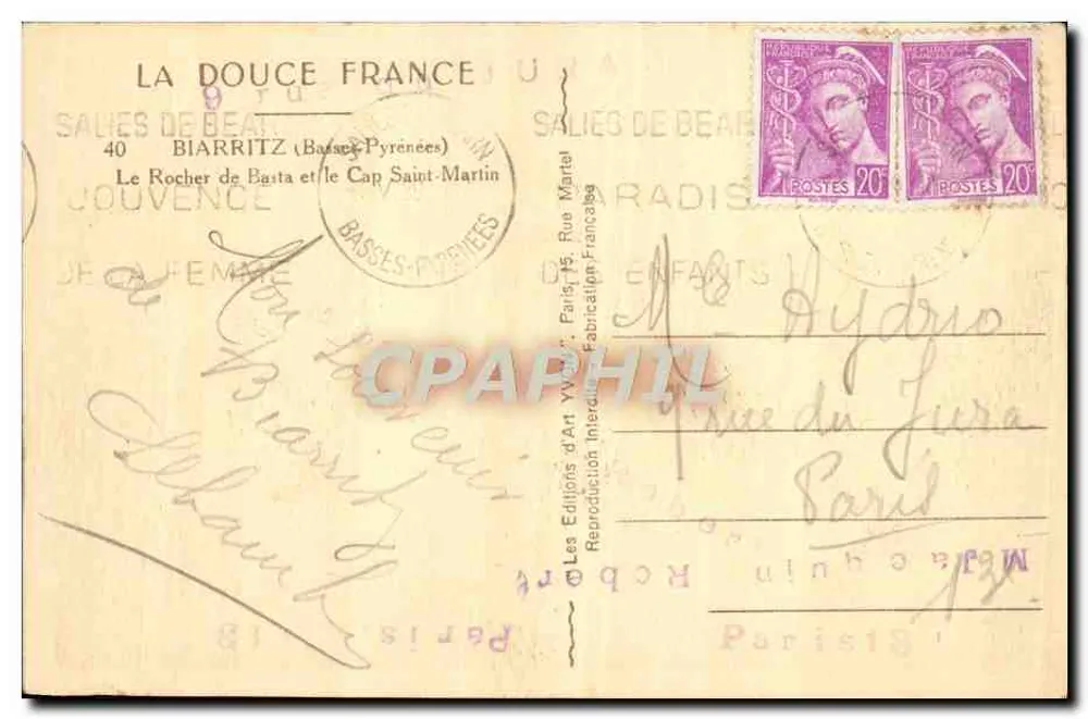 Ansicht des Rocher de Basta und des Cap Saint-Martin — Biarritz — Éditions d'Art V. W. Paris - Rückseite