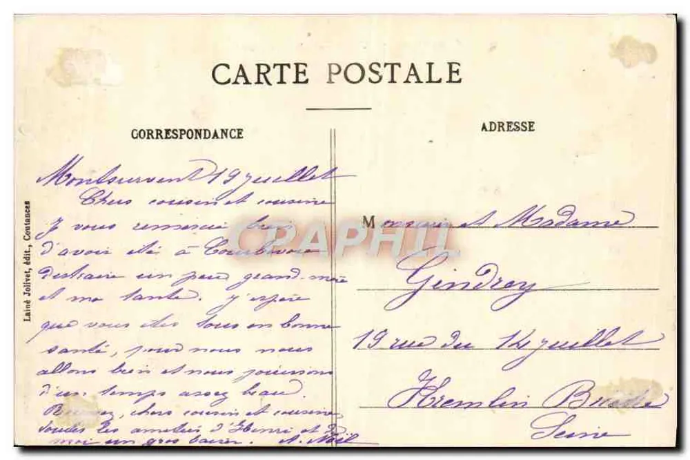 Coutances - Vista geral, lado Oeste — editor Lanné Jolivet, número de série não visível - Verso
