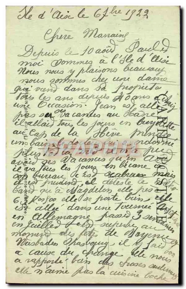Ilha de Aix — O Porto — Charente-Inférieure — n° 852 - Verso