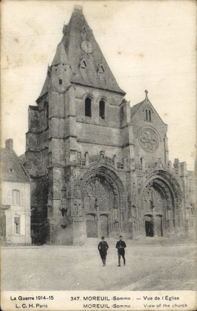 Moreuil, Somme — Vista della Chiesa — L.C.H. Paris, n°347 - Recto