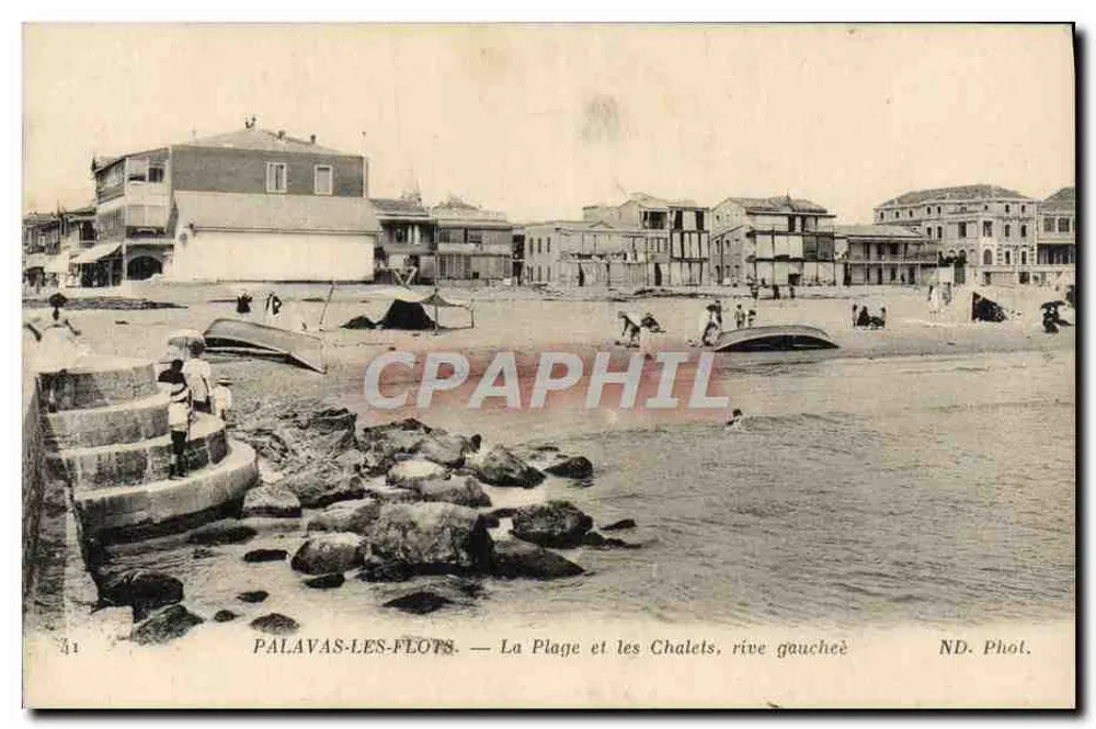 Palavas-les-Flots — A Praia e os Chalets, margem esquerda — ND. Fot. - Frente