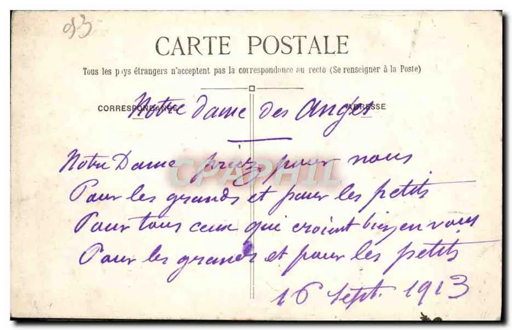 Die Kapelle und die Sakristei — Erinnerung an N.-D. des Anges — Verlag Weibel, 9, r. Clowns, Paris - Rückseite