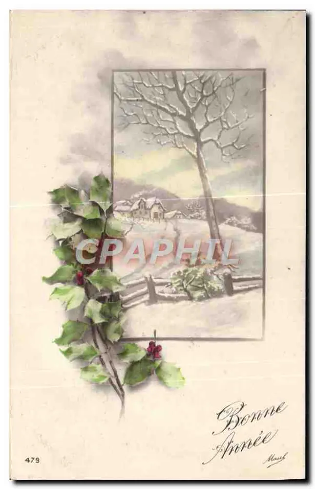 Winterlandschaft — Tannen-Dekoration — Verlag Marsh, Nr. 479 - Vorderseite