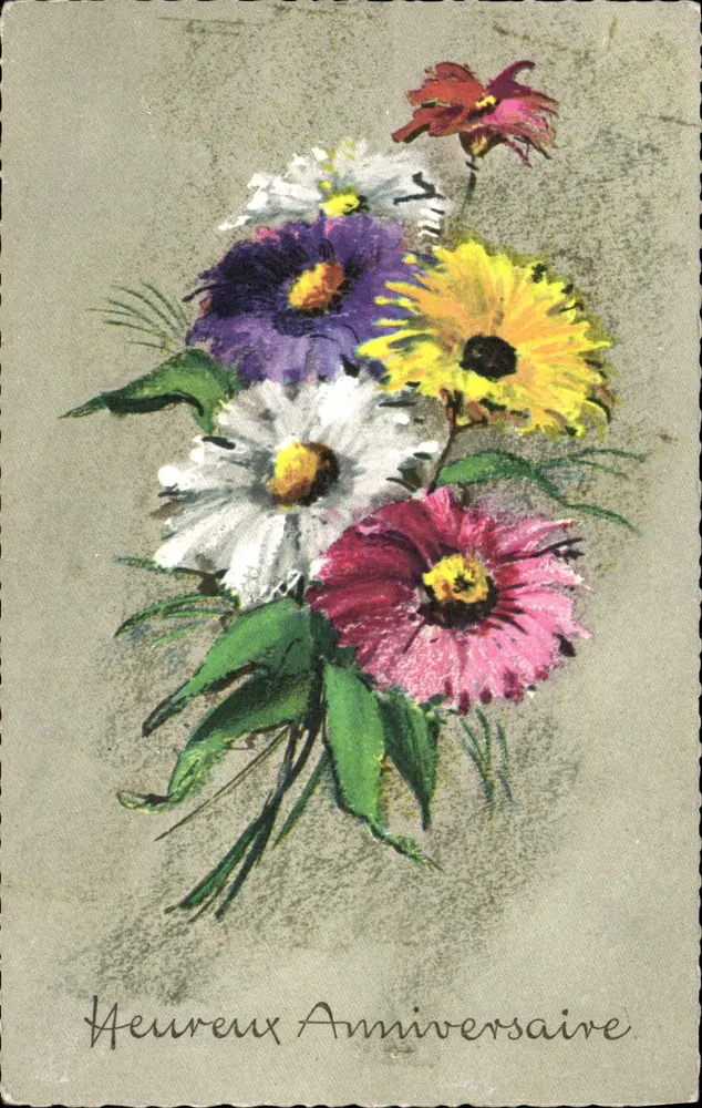 Bouquet farbiger Blumen — Geburtstagskarte — Aquarell, Nr. 548, Deutschland - Vorderseite