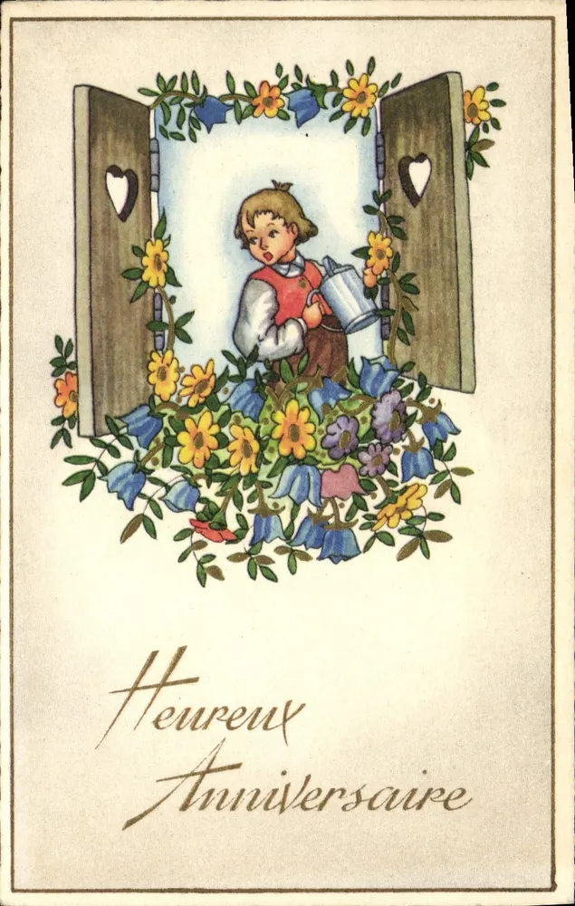 Bambino che annaffia dei fiori — Anniversario — M.D. Paris, serie n° 3815 - Recto