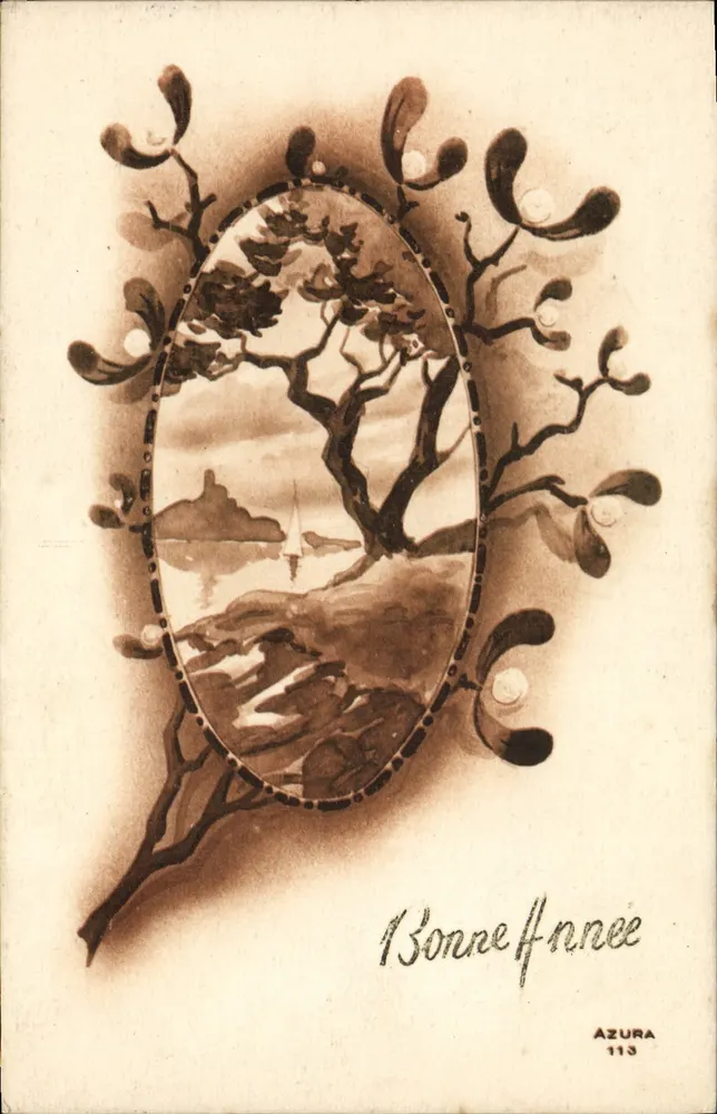 Guten Jahresbeginn — Seelandschaft mit Baum — AZURA 113 - Vorderseite