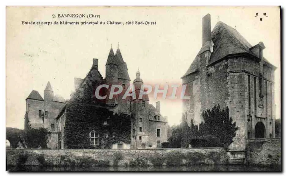 Bannegon (Cher) — Eingang und Hauptgebäude des Schlosses, Südwestseite — E.M. n°8 - Vorderseite