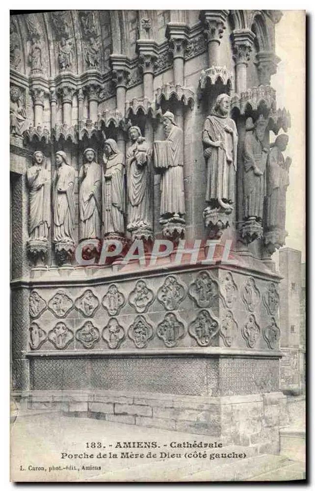 Amiens - Kathedrale. Portal der Mutter Gottes (linker Seitenbereich) — L. Caron, fot.-verlag, Amiens, Nr. 183 - Vorderseite