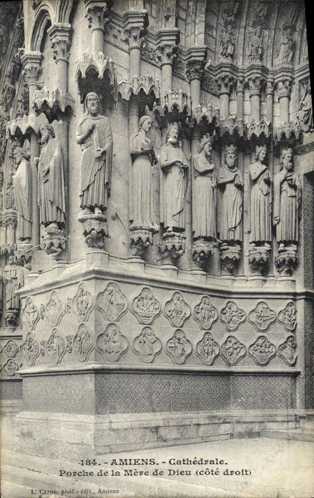 Amiens — Kathedrale. Portal der Mutter Gottes (rechte Seite) — L. Caron, Foto. Verlag Amiens, Nr. 184 - Vorderseite