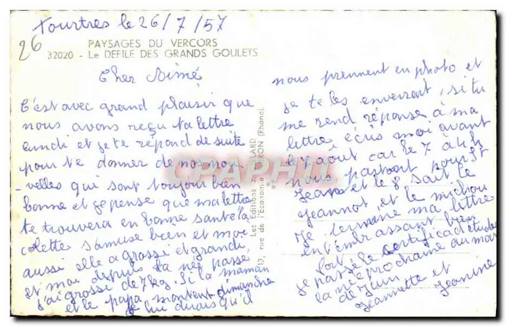 Les Goulets du Vercors — Durchgang der Grands Goulets — Éditions de l'Économie (Rhône) - Rückseite