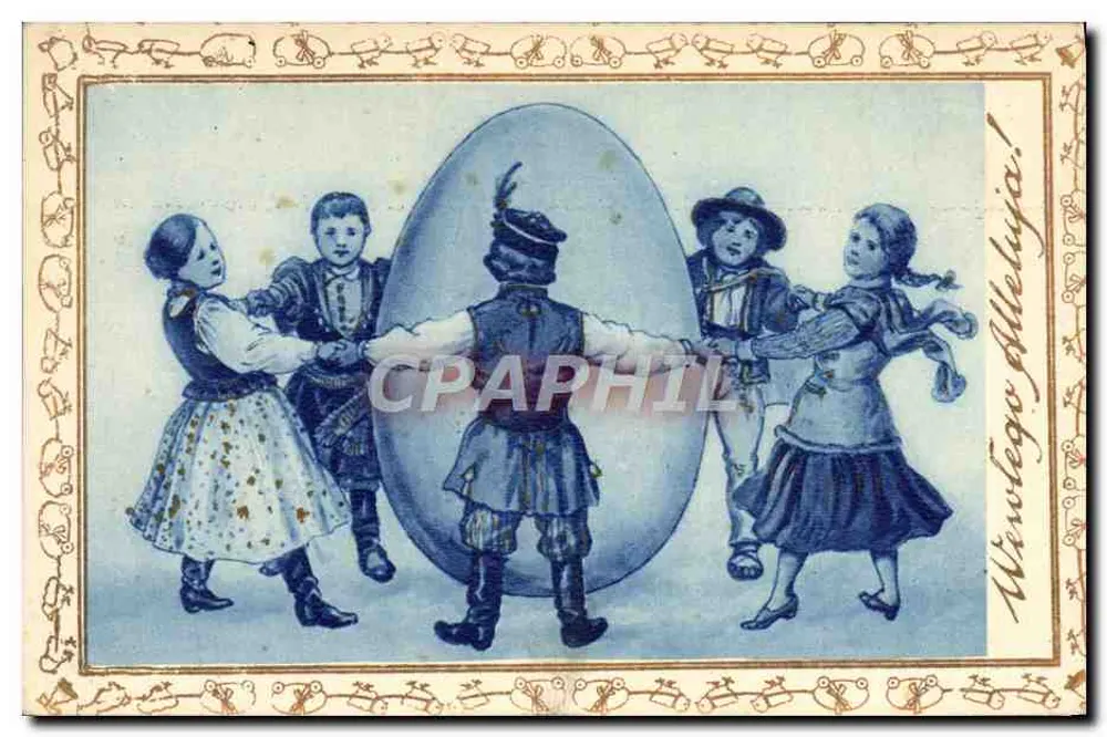 Kinder, die um ein großes Ei tanzen — Polen — Serie 600/16, Verleger KROPOT KRAKOW - Vorderseite