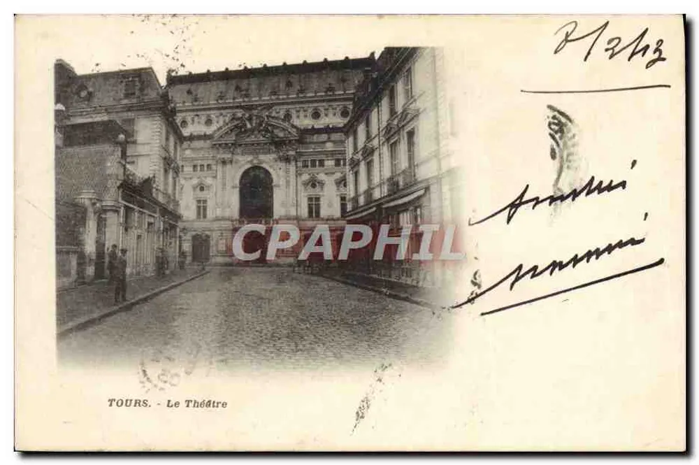 Tours - O Teatro — Bilhete postal antigo da Compagnie des Arts - Frente