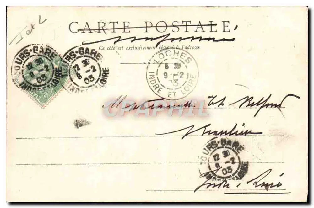 Tours - O Teatro — Bilhete postal antigo da Compagnie des Arts - Verso