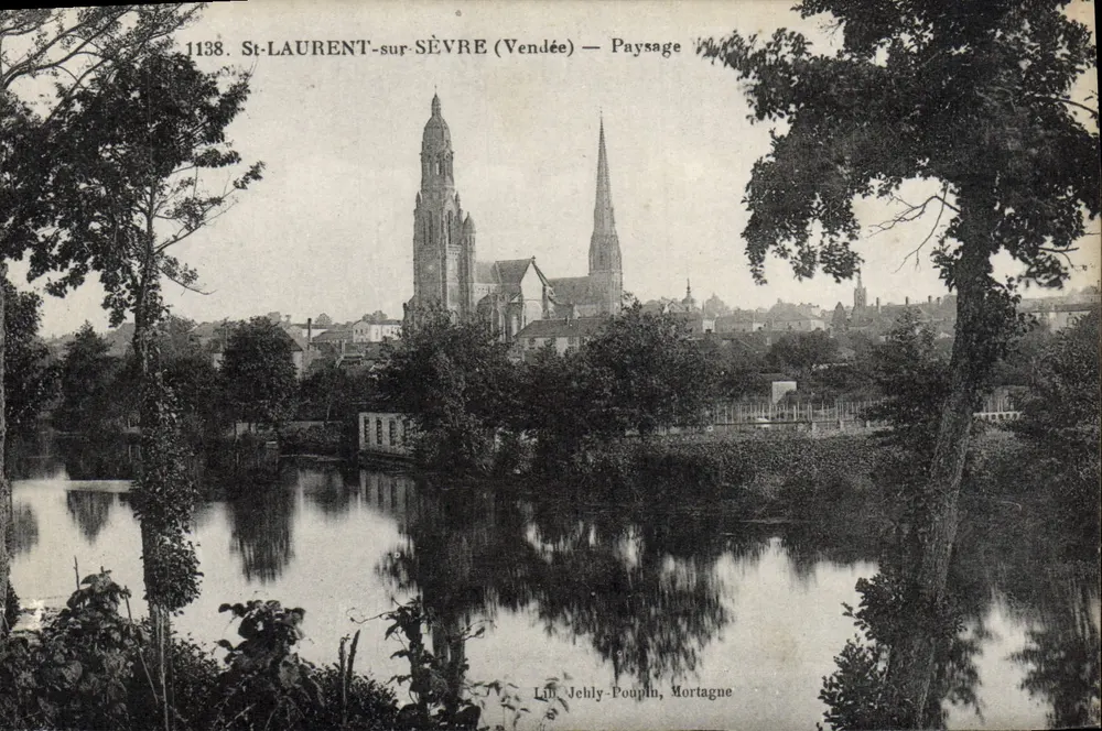 St-Laurent-sur-Sèvre (Vendée) — Paisagem — Lith. Jehly-Pouplin, Mortagne - Frente