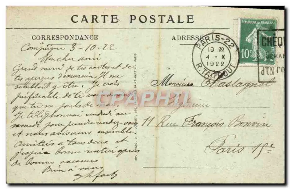 Compiègne — Bombardement 1918 — Straßen Mosnier und du Château — Édit. Bourson, Vise Paris 1347 - Rückseite