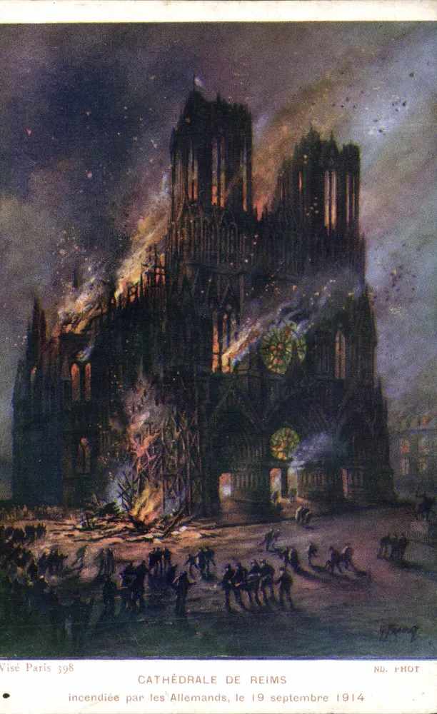 Kathedrale von Reims — von den Deutschen angezündet, 19. September 1914 — Visé Paris 398, ND. PHOT - Vorderseite