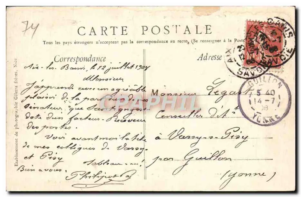 Aix-les-Bains — Thermalbad und Portier — Edition Gilelta, Foto von Nice - Rückseite