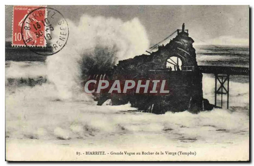 Biarritz - Große Welle am Felsen der Jungfrau (Sturm) - Éd. F. Pican, n°87 - Vorderseite