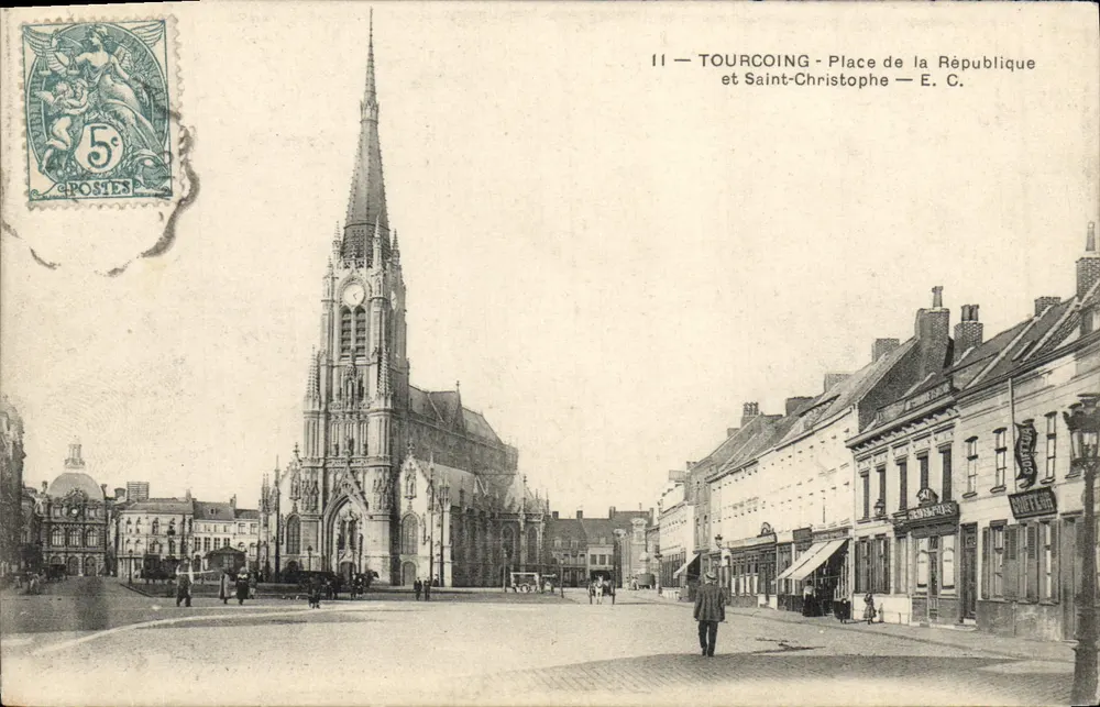 Tourcoing - Place de la République und Kirche Saint-Christophe — E. C. - Vorderseite