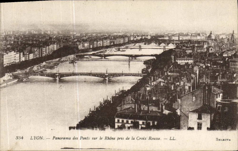 LYON — Panorama der Brücken über den Rhône vom Croix Rousse aus — Selecta - Vorderseite