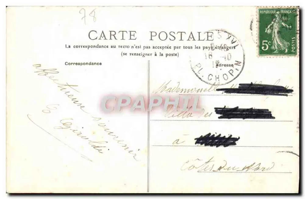Paris - Auteuil — Estação do Chemin de Fer de l'Ouest — F.F. Paris n°2218 - Verso