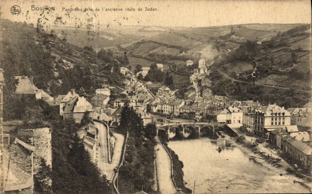 Bouillon — Panorama tirado da antiga estrada de Sedan — Ern. Thill, Bruxelas, Série 2, N° 40 - Frente