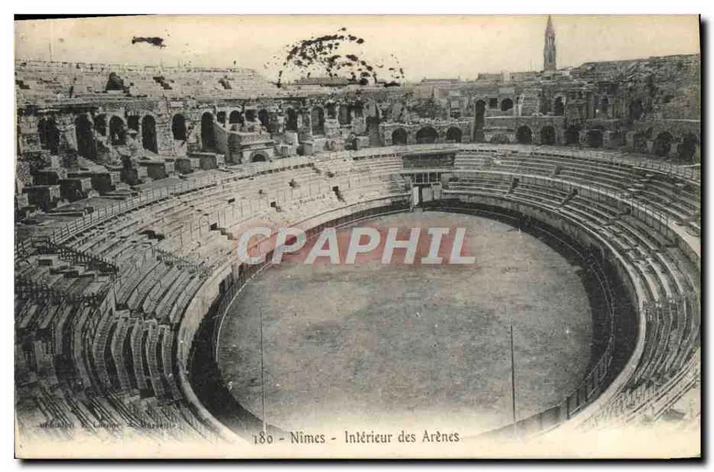 Nîmes - Interior das Arênes — Bilhete postal antigo n°180 — editor: Albin Michel & Cie, Paris - Frente