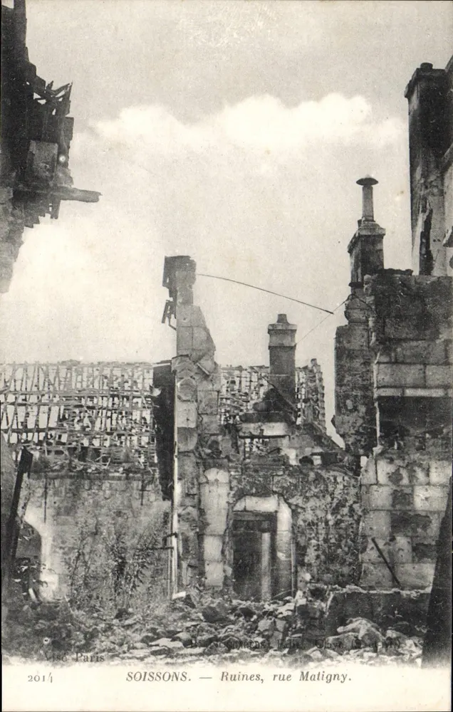 Soissons — Ruínas, rua Matigny — IDP. Fot. Neurdein e Cie, Paris - Frente