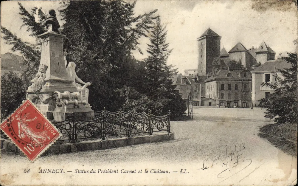 Annecy — Statue des Präsidenten Carnot und das Schloss — LL. - Vorderseite