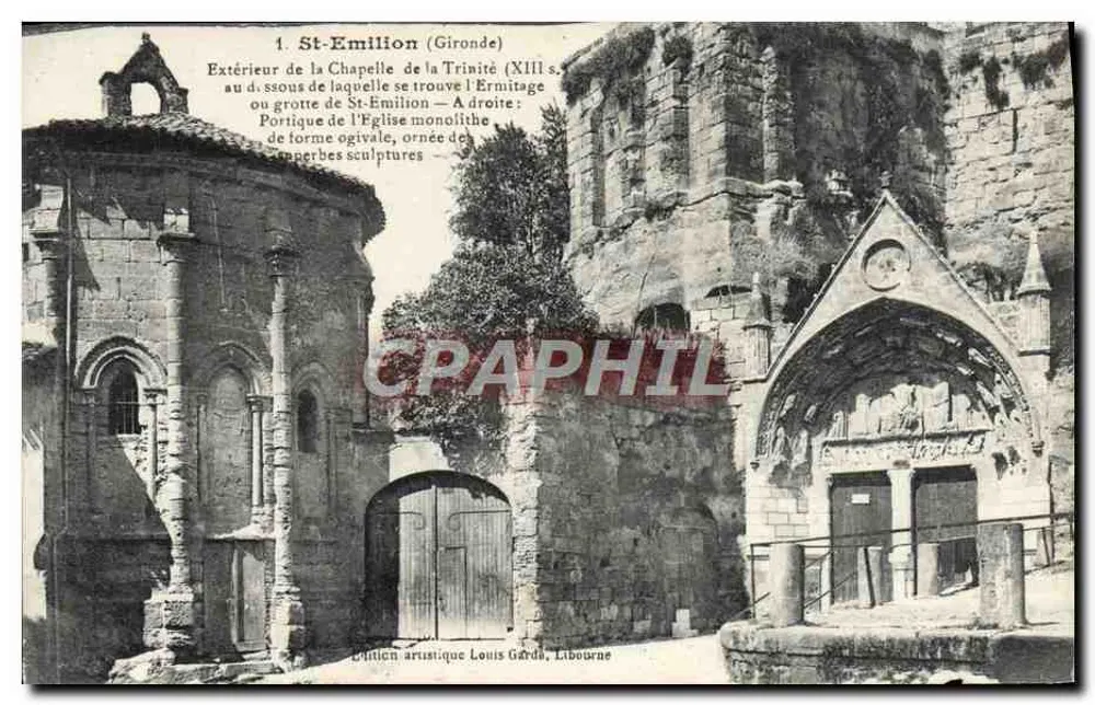 St-Emilion (Gironde) — Äußere Ansicht der Kirche der Dreifaltigkeit (13. Jahrhundert) — Künstleredition Louis Garde, Libourne - Vorderseite