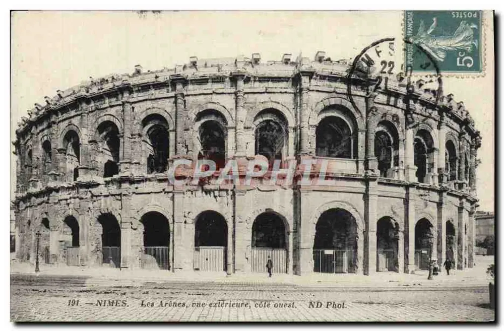 Nîmes — Die Arenen, äußere Ansicht, westliche Seite — ND Phol. - Vorderseite