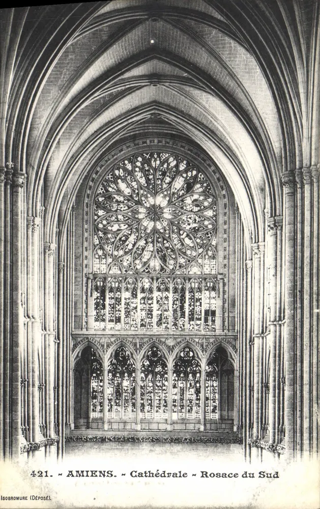 Amiens — Catedral — Rosace do Sul — L. Caren, fot.-edit., Amiens, n°421 - Frente