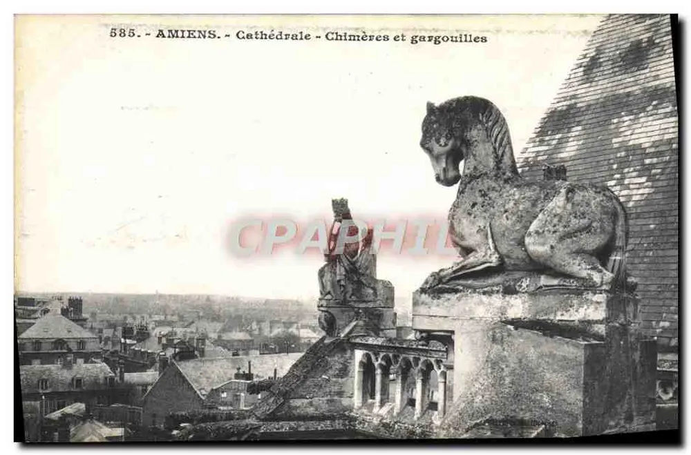 Amiens - Kathedrale - Chimären und Gargoyle — L. Caron, photo-édit., Amiens, n° 585 - Vorderseite