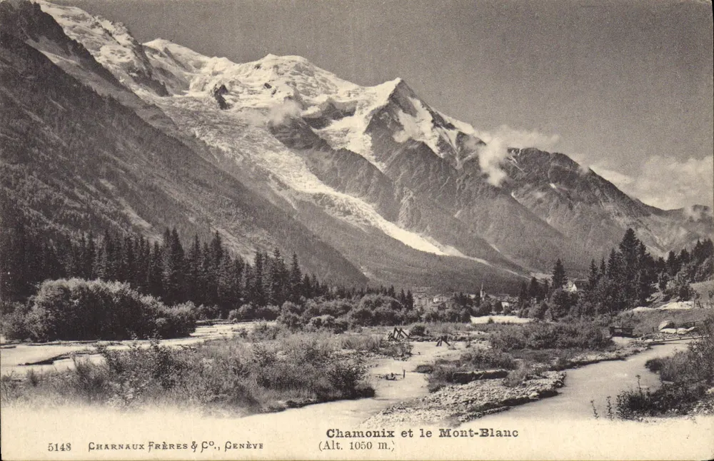 Chamonix e o Monte Branco — vista panorâmica — Charnaux Frères & C°, Genebra, n° 5148 - Frente