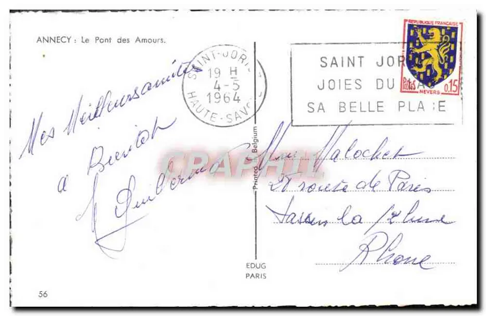 Annecy — O Pont dos Amores — editor: Edug Paris, n° 56 - Verso