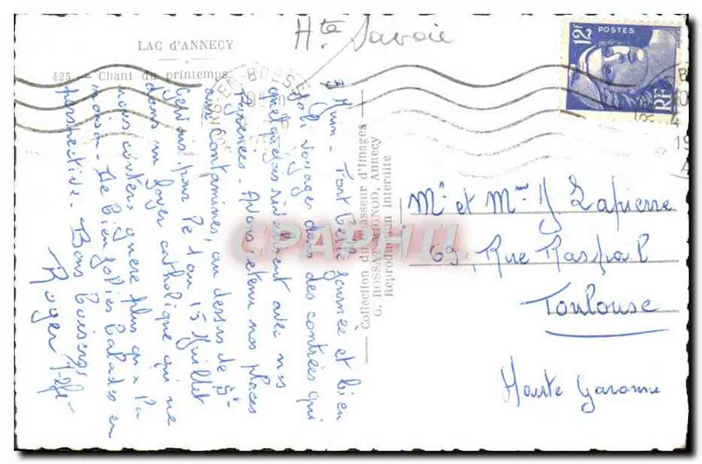 Lago de Annecy — Cantar da primavera — editor G. ROSSMANN (N.D.) - Verso